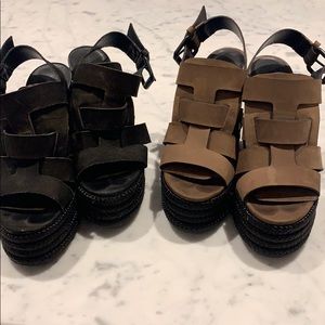 All Saints high platform sandals brown and black
